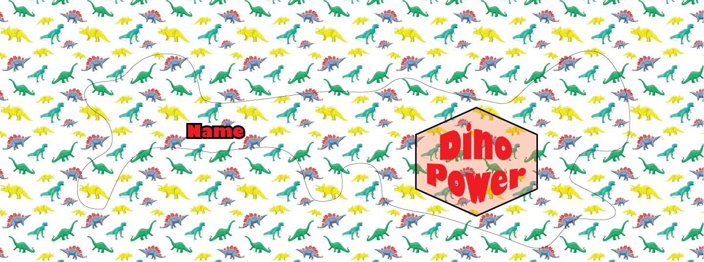 Dino power doc band wrap printed with dinosaurs your child's name and dino power in red