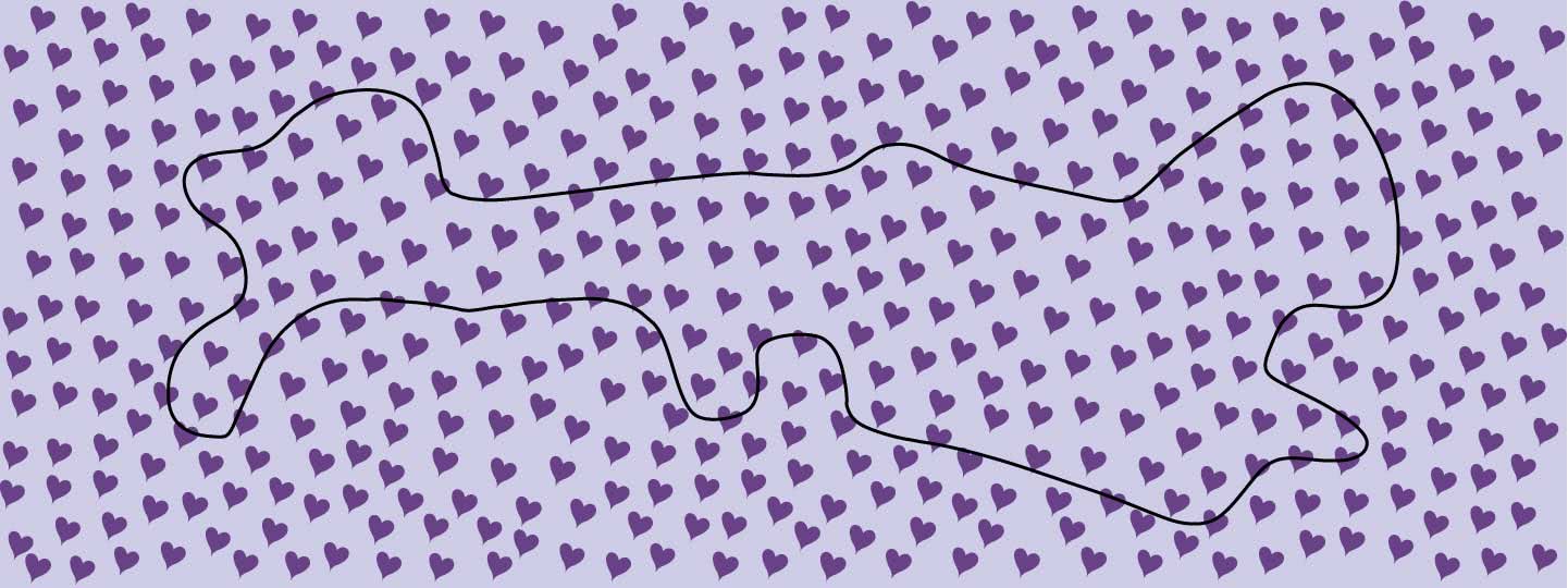 cranial helmet wrap printed with multiple dark lavender hearts with a background color of light lavender.