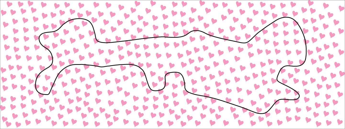 cranial helmet wrap printed with multiple pink hearts with a background color of white.