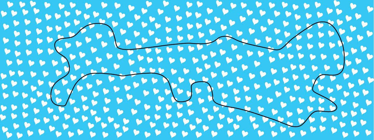 cranial helmet wrap printed with multiple white hearts with a background color of light blue.