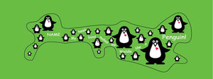penguine doc band wrap printed with penguins and my head makes me waddle like a penguin. background color is bright green