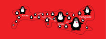Load image into Gallery viewer, penguine doc band wrap printed with penguins and my head makes me waddle like a penguin. background color is red
