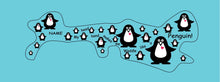 Load image into Gallery viewer, penguine doc band wrap printed with penguins and my head makes me waddle like a penguin. background color is turquoise
