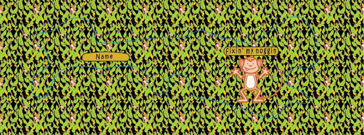 Fixin&#39; My Noggin doc band wrap with your child&#39;s name and monkey background.