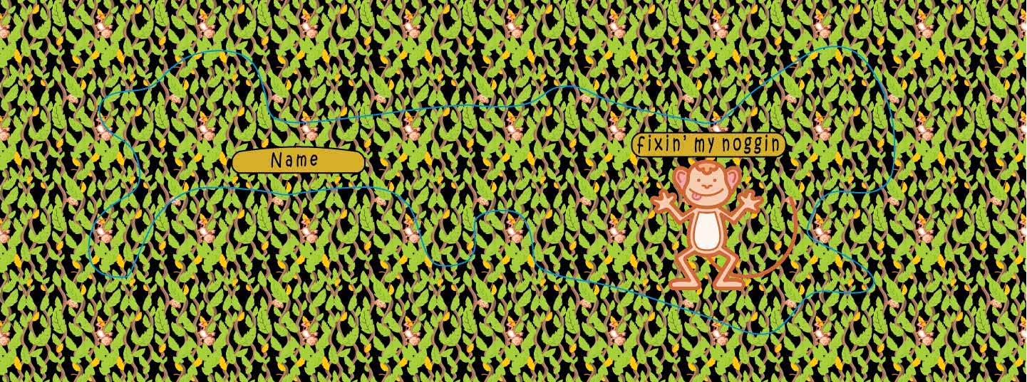 Fixin' My Noggin doc band wrap with your child's name and monkey background.