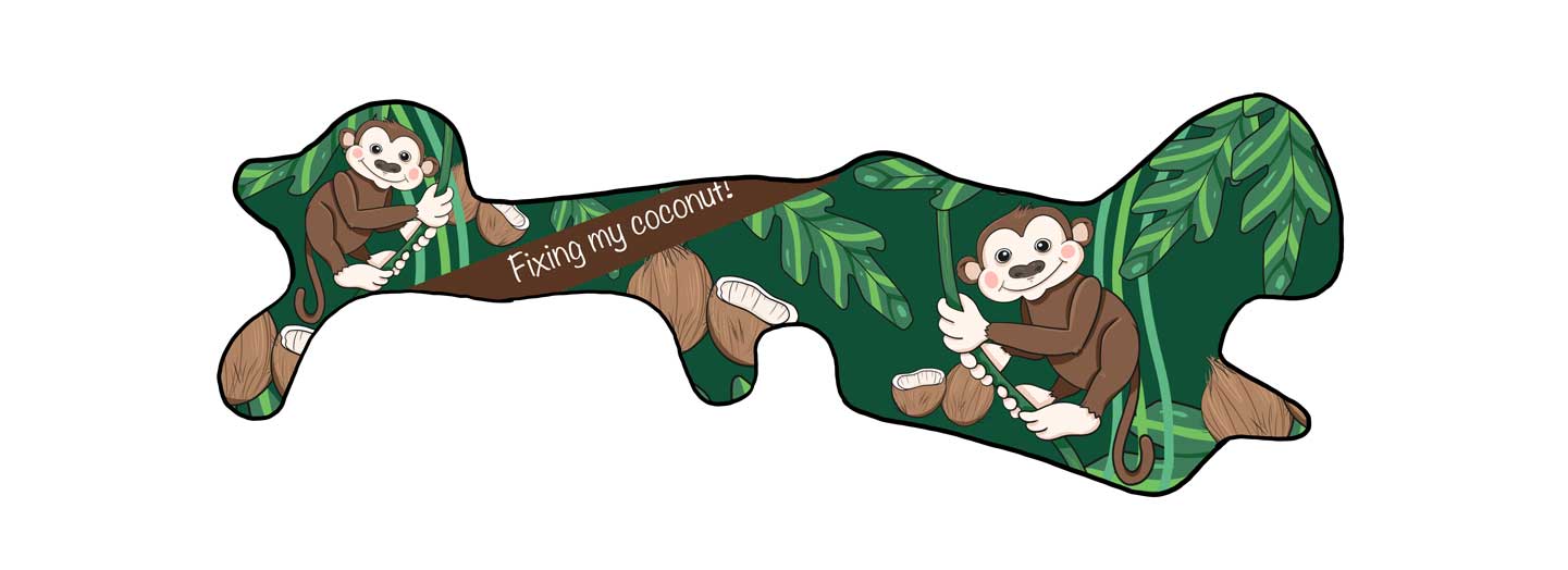 doc band sticker printed with moneys and coconuts saying fixing my coconut