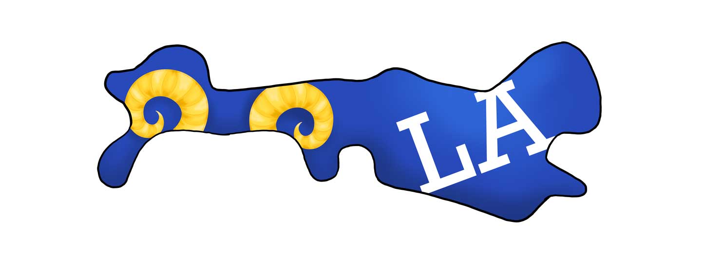 LA Rams style cranial helmet decal printed in a LA Rams football style.