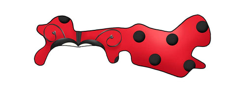 ladybug theme cranial helmet decal printed in red white and black to represent a ladybug.