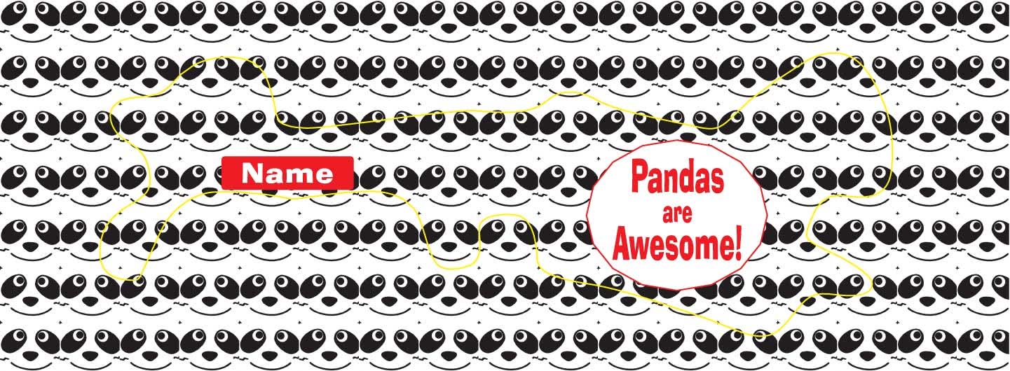 Doc Band Wrap with panda face tiled background, printed with your child's name and the words Pandas are Awesome!