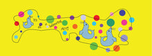 Load image into Gallery viewer, doc band wrap printed with seals and multi colored balls. It has the saying it&#39;s all a balancing act and the background is in yellow.
