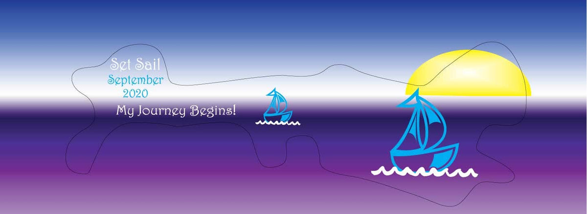 Set Sail my journey begins doc band wrap with custom date and blue boats.