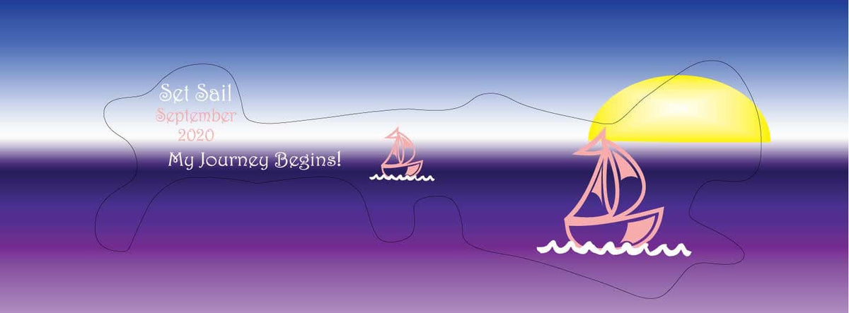 Set Sail my journey begins doc band wrap with custom date and pink boats.