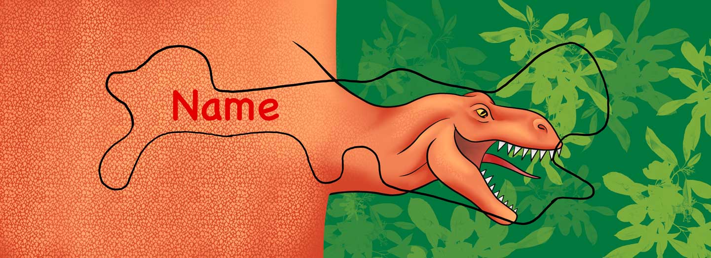 T Rex Dinosaur Doc Band Wrap with doc band outline in the image.