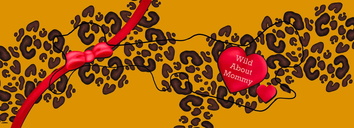 Wild About Mommy with Bows and Leopard Print Doc Band Wrap shown with doc band outline in image.
