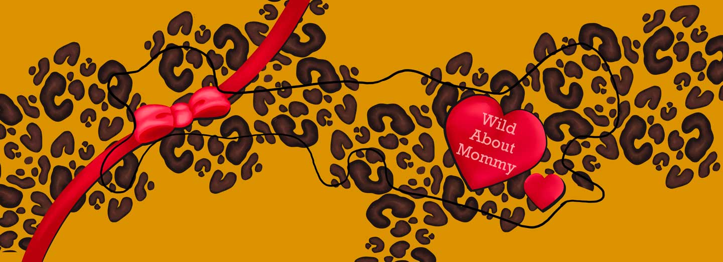 Wild About Mommy with Bows and Leopard Print Doc Band Wrap shown with doc band outline in image.