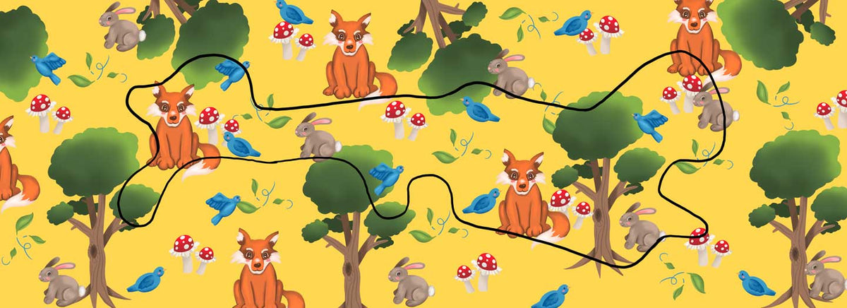 Woodland Birds Rabbits Fox and Mushrooms Doc Band Wrap with doc band outline in image.